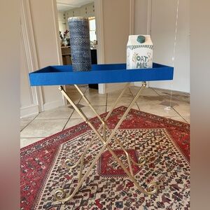 Vintage Brass & Cobalt Blue Folding Tray Table NWOT